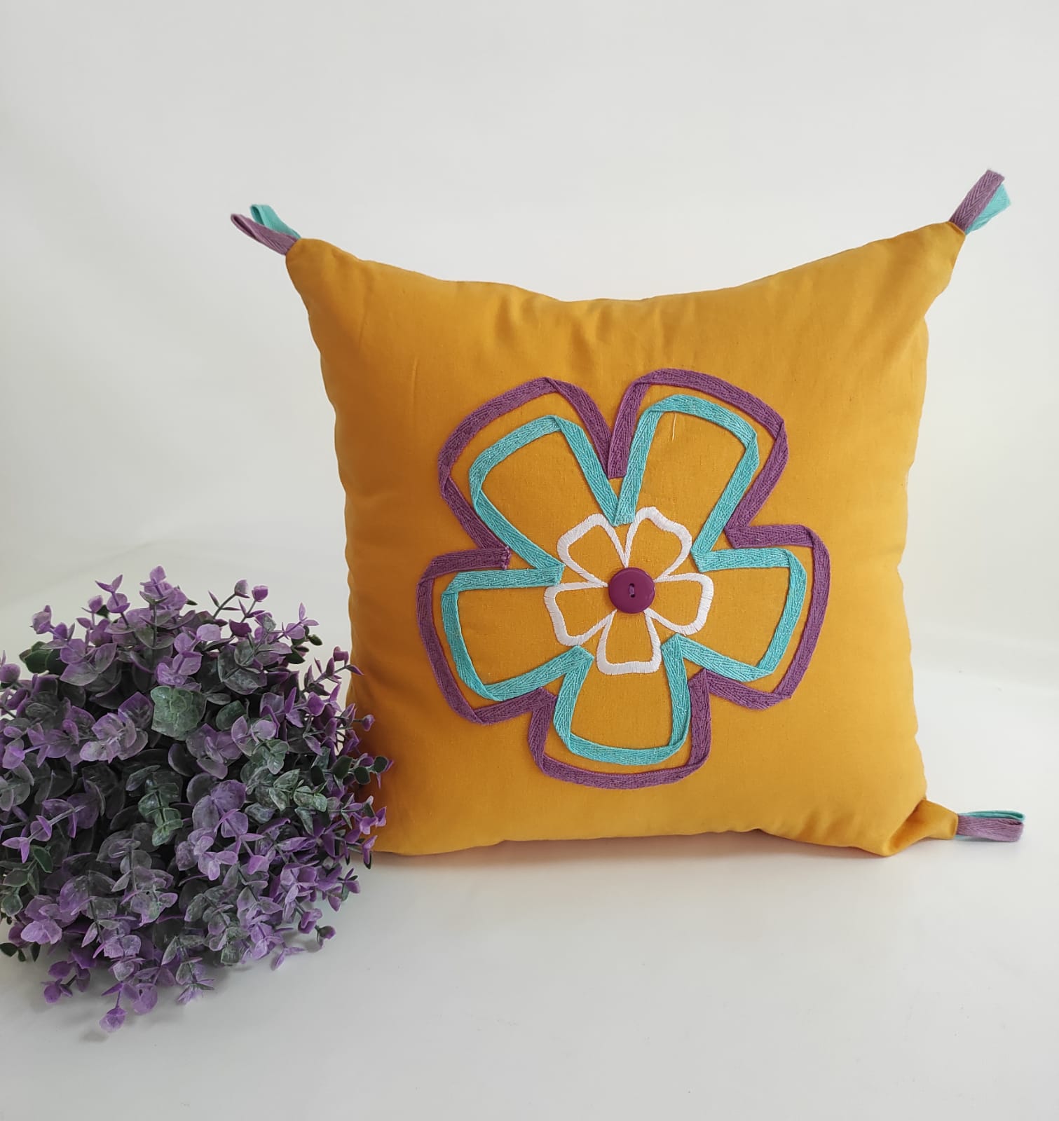 FUNDA DE COJIN FLOR NARANJA 40X40 ( SIN RELLENO )