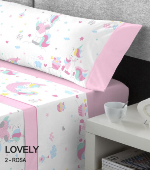 JUEGO DE SABANAS LOVELY DE 90 ROSA